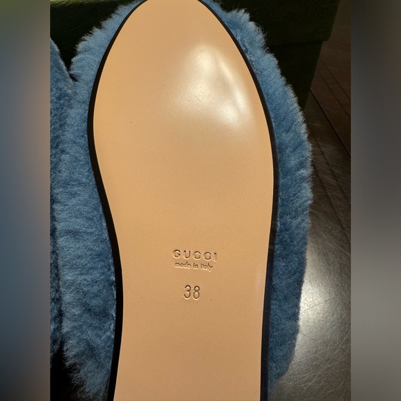 New Gucci GG Faux Fur Slip On Slides Blue Black Size 38 / US 8 - Picture 15 of 15